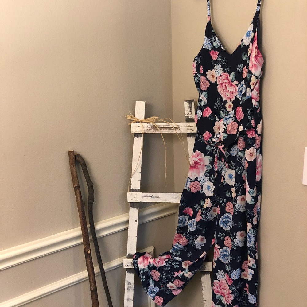 Cute Dark Navy Floral Romper - Size 9